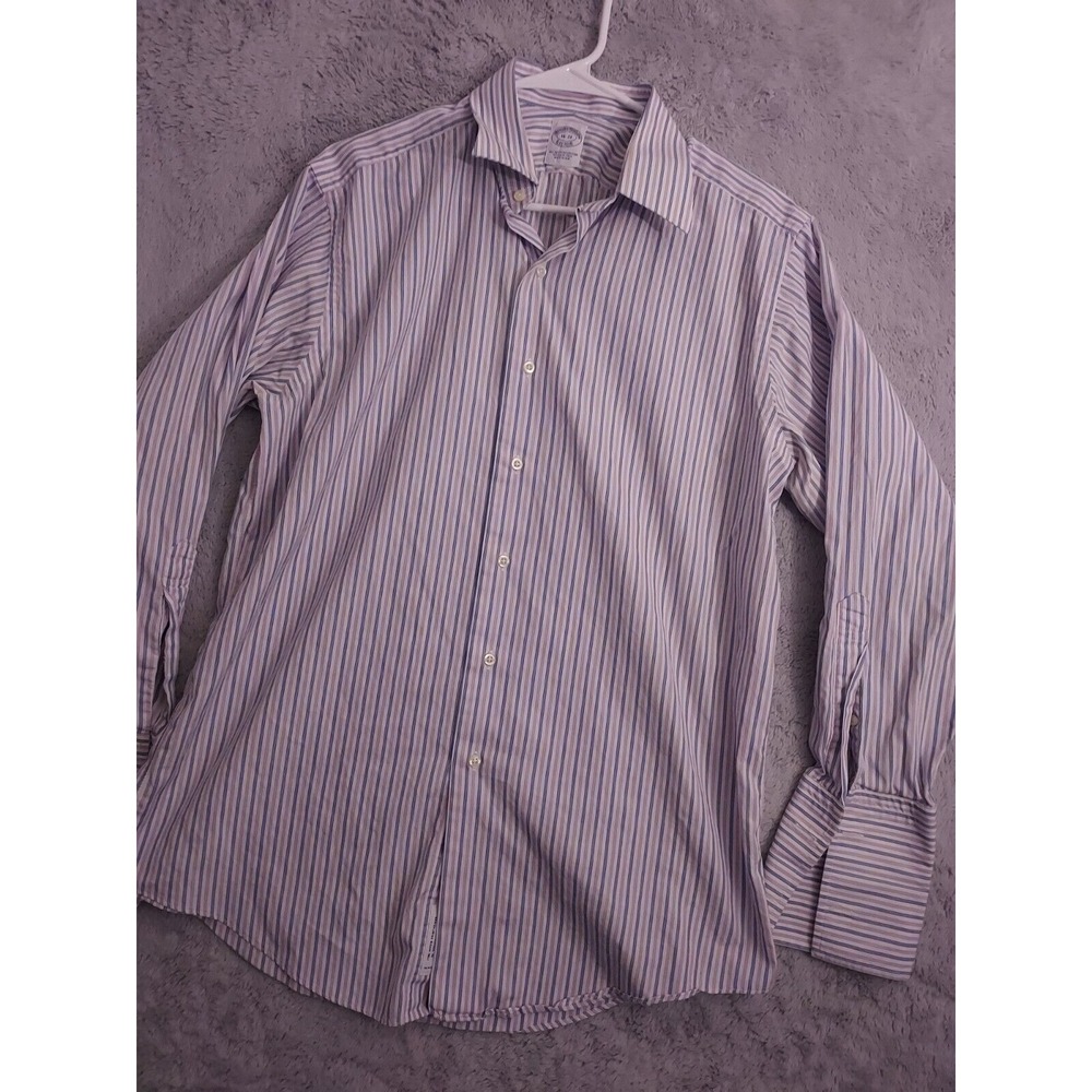 Vintage Brooks Brothers Shirt Mens 16 33 French Cuff Made USA Preppy Blue Stripe